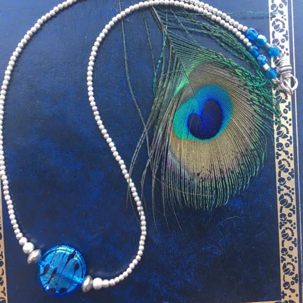 303: Blue Rain Venetian Glass Necklace